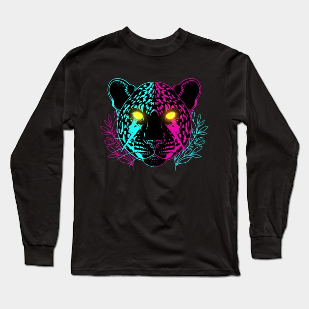 Cyber Leopard Long Sleeve T-Shirt by Artthree Studio